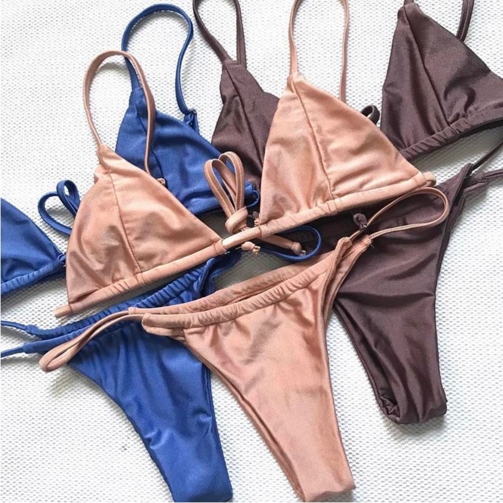 Strappy Bikini Set in Metallic Blue